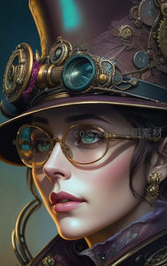 蒸汽朋克风格女探险家戴齿轮帽