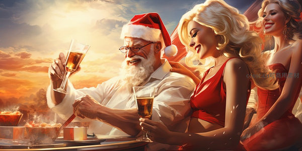 圣诞老人与两位美女共庆节日