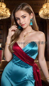 名媛华服蓝红交映优雅迷人