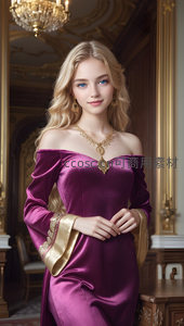 紫裙少女在宫殿中微笑