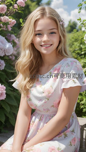花园中的花裙少女