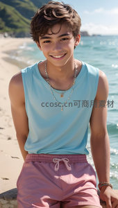 海边少年笑容灿烂