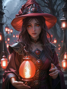 月夜提灯的红袍女巫