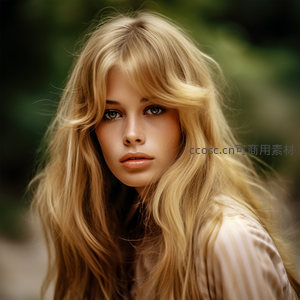 金色长发少女在绿意背景中回眸