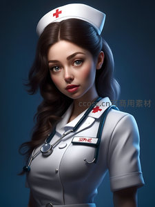 护士索菲在深蓝背景下凝视