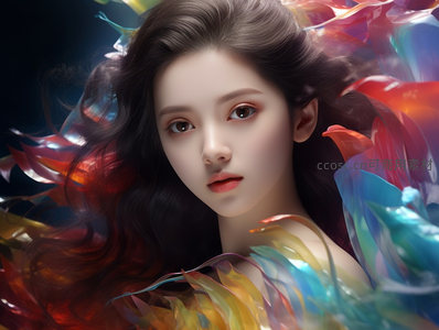 彩翼少女置身幻彩流光中