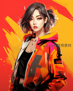 烈焰背景下的飒爽女战士