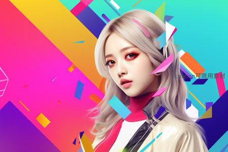 霓虹几何中的银发少女