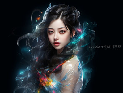 霓虹光效中的神秘少女