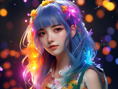 蓝发精灵光斑夜景人像