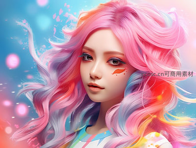 粉彩长发少女飘逸特写