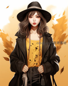 秋日帽檐下的优雅女子