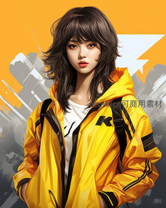 酷飒黄夹克街头少女