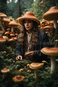 森林采菇少女，置身巨型蘑菇奇幻世界