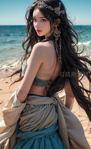 海边古风美人回眸一笑