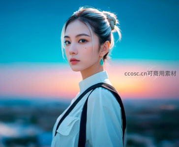 都市黄昏下的清冷侧颜