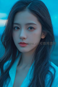 冷色调长发女子特写