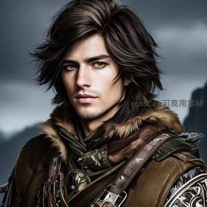 风中战士，披毛皮斗篷凝视远方