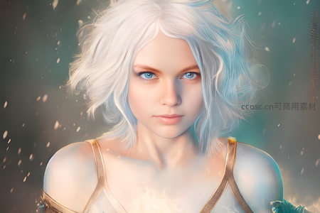 銀發藍眸的冰雪精靈凝視前方