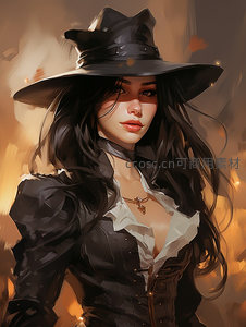 神秘女巫在暖光中凝視