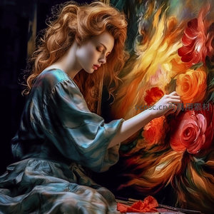 畫家沉醉創作絢爛花朵