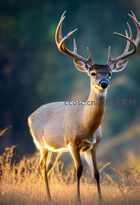晨光中的雄鹿，威武挺立草原