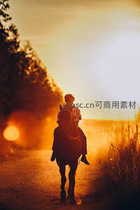 落日余晖中单人策马回眸瞬间