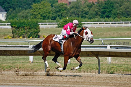 赛马场上骑师驾驭飞驰骏马