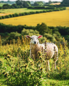 田野中的绵羊沐浴阳光