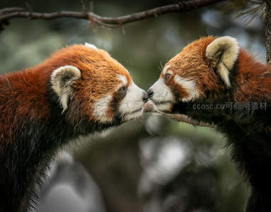 小熊猫亲昵对鼻温馨互动