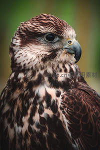 隼鹰锐目凝神视，斑纹羽翼显威严