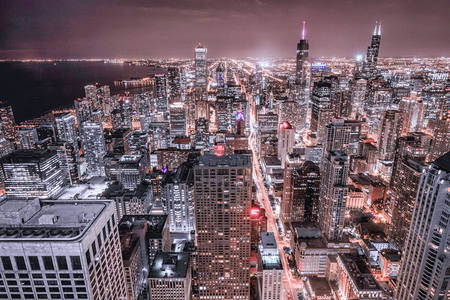 芝加哥天际线霓虹闪烁夜未眠