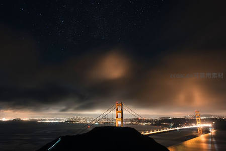 金门大桥星夜云海璀璨如画