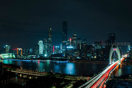 广州珠江夜景流光溢彩车轨如虹