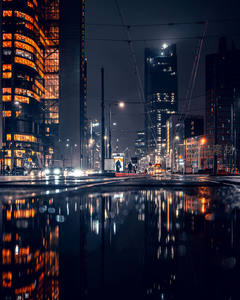 雨夜都市倒影街景