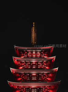 夜幕中赤红宝塔，古韵庄严