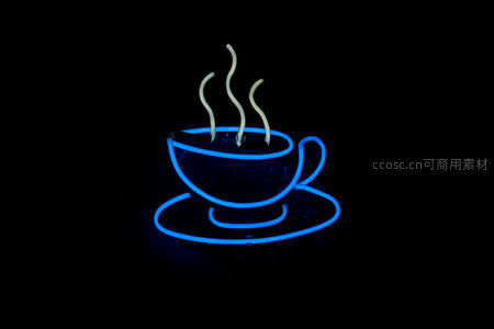 蓝色霓虹咖啡杯图标