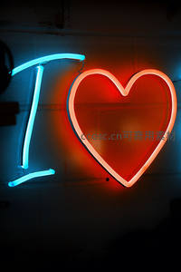 蓝红霓虹I Heart符号