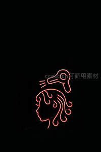 红色霓虹少女吹风机造型艺术灯饰