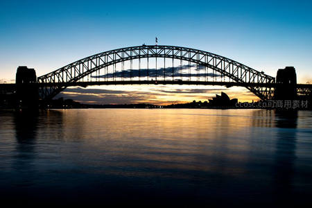 悉尼海港大桥剪影与日落余晖