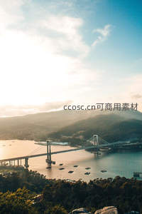 晨曦中的跨海大桥与远山云雾