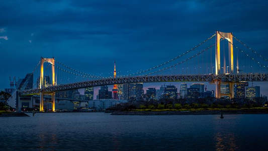 东京彩虹大桥夜景与城市天际线