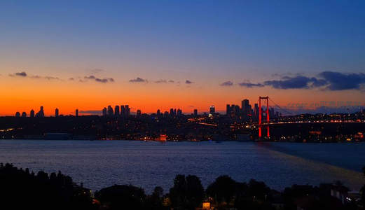 伊斯坦布尔黄昏时分的博斯普鲁斯海峡