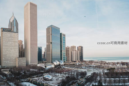雪后芝加哥千禧公园俯瞰