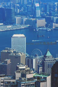 香港维港高空俯瞰都市天际线