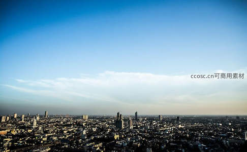 广阔晴空下的城市全景鸟瞰
