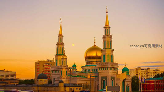 金色穹顶清真寺日落美景