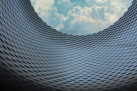 现代建筑曲面金属外墙仰拍
