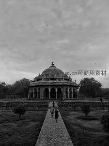 黑白影像中的莫卧儿陵墓，静谧肃穆