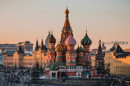 圣瓦西里大教堂洋葱头穹顶日落时分
